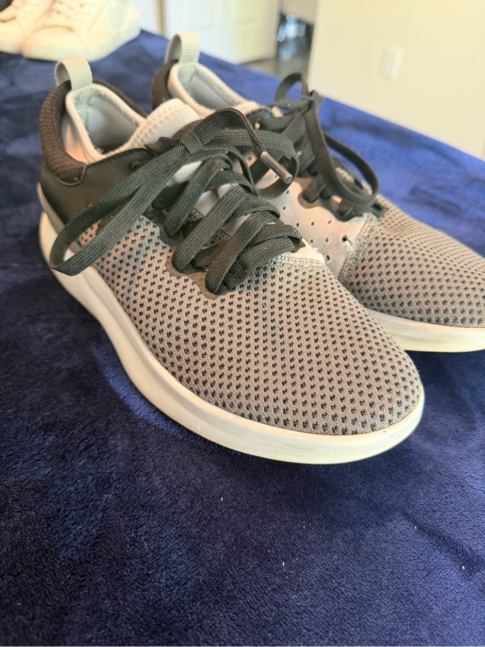 Light Gray Knit Athletic Sneakers with Black Accents